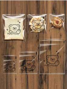 100pcs Cartoon Pattern Self-Adhesive Transparent Bread Packaging Bags, Baking Snack Packaging Bags, Snack Storage Bags, Cookie Packaging Bags, Suitable For School Supplies, Food Bags, Food Boxes, Also Suitable For Candy, Chocolate, Cookies And Other Packaging, Essential For Baking Shops, Essential For Home. - Multicolor - View 2