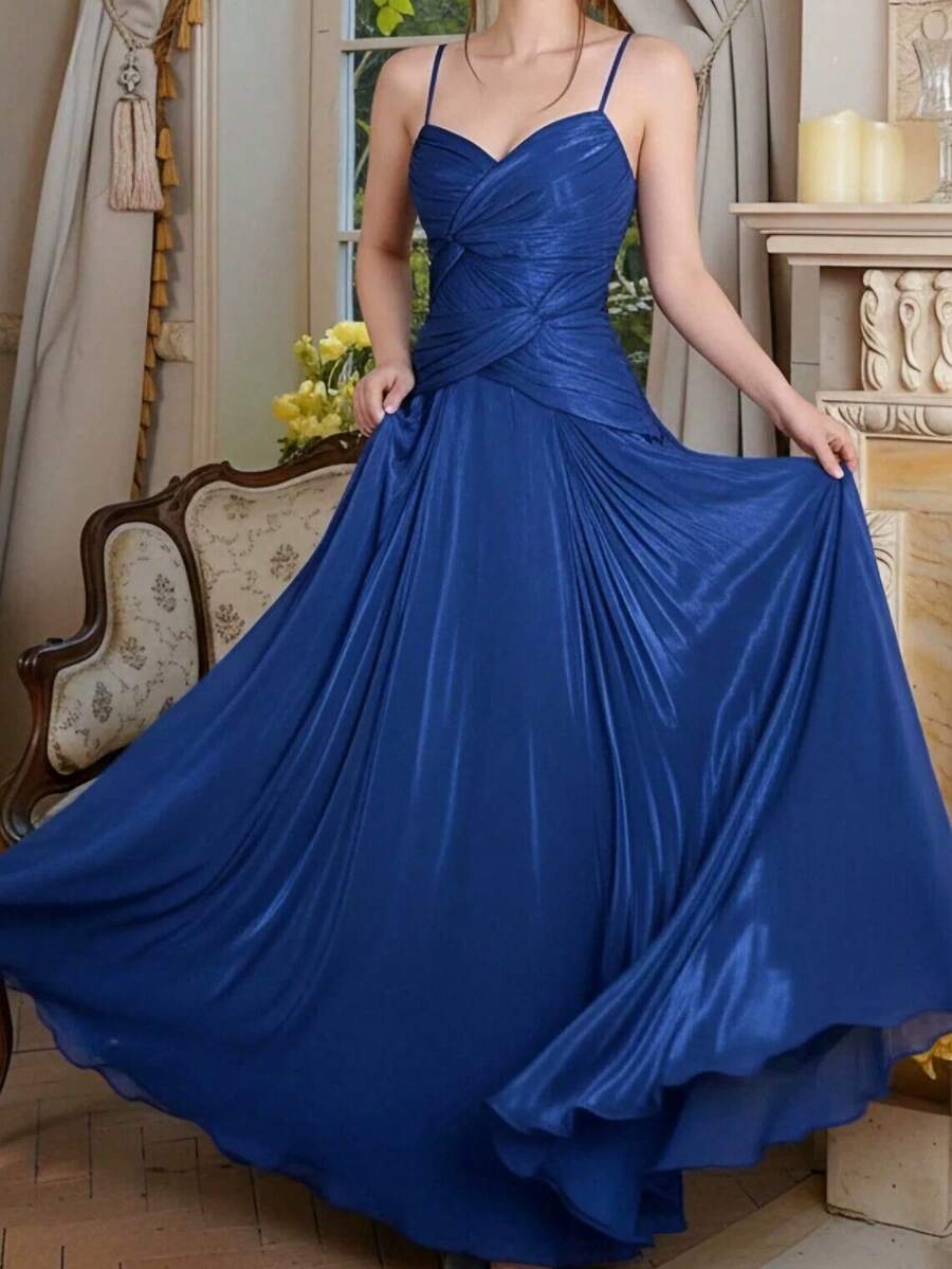Women A-Line Blue Cami Elegant Chic Birthday Prom Dress Formal Party Evening Wedding Guest - Royal Blue - View 1