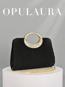 OpulAura 女士时尚闪亮水晶水钻晚宴手拿包，璀璨奢华正式礼服手提包，适合晚宴、派对、约会、鸡尾酒会、生日派对、新娘配饰 - 黑色 - 查看 1