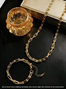 1pc Adjustable Stainless Steel U-Shaped Horseshoe Chain Bracelet/Necklace, Unisex - Yellow Gold - View 5