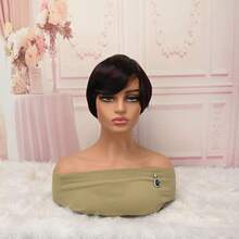Women Short Pixie Synthetic Wig With Bangs, Black Silver Brown Highlight Heat Resistant Wig For Daily Party Use - Multicolor - View 12