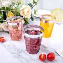 20pcs 7oz/200ml Silver Rim Aviation Water Cups - Durable Crystal Clear Water Cups For Weddings And Parties [Reusable] - Silver - View 10