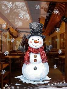 Self-Adhesive Snowman & Snowflake Wall Stickers, Removable PVC Plastic Decals With Cute Snowman, Red Scarf And Snowflakes, Asymmetrical Cut, Suitable For Doors, Mirrors, Peel And Stick Christmas Winter Decor - Multi-color - View 10