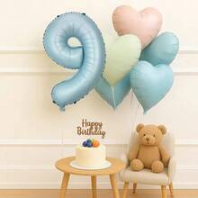 6pcs Light Blue Number And Multicolor Heart Shaped Aluminum Film Balloon Set For Anniversary Birthday Christmas Party Decoration - View 8