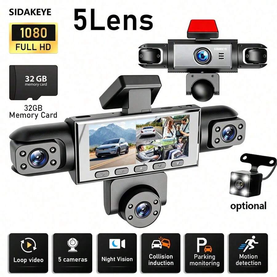 SKYWORTH SIDAKEYE 360° Panoramic 5-Way 1080P Ultimate Dash Cam Kit, Car DVR With Night Vision, 24-Hour Parking Monitoring, G-Sensor, Loop Recording And More - A - View 1