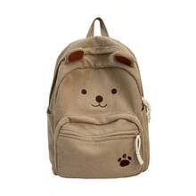 PC Cartoon Bear Pattern Corduroy Backpack, Sweet Casual Style, Top Handle Side Pockets, Lightweight And Durable, Suitable For School, Daily Shopping And Short Trips - Multicolor - View 16