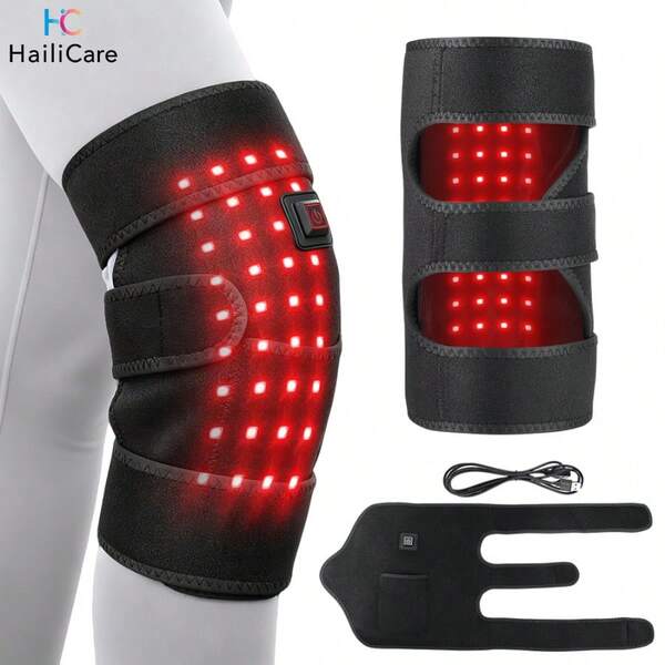 Hailicare 3段溫度調節 36顆LED紅光膝蓋按摩器 USB插電加熱膝蓋保暖器 聖誕禮物（僅USB供電，無電池）