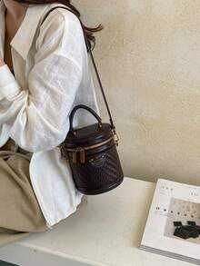 Women's Handheld Bucket Bag, Fashionable Elegant Business Personalized Phone Bag, Crossbody Bag, Coffee Color - Coffee - View 4
