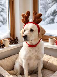 Christmas Reindeer Antlers Pet Headband With Adjustable Hook And Loop Strap; Decorative Accessory For Dogs And Cats. Suitable For Christmas Dress-Up, Holiday Parties, Holiday Pet Photography And Christmas Gifts For Pets. - Multicolor - View 4