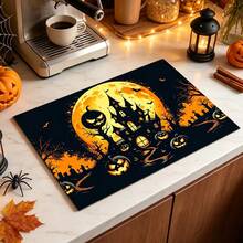 1pc Absorbent Drying Mat, Coffee Machine Mat, Halloween Pumpkin Castle Moon Night Design, Non-Slip Tabletop Protection, Suitable For Plates And Kitchen Utensils, Fits Holiday Table Decor, Applicable For Kitchen Counter, Bar And Dining Scenes, Quick Drying For Tableware, Multi-Purpose Drainage Mat, Home Gift, Tabletop Decoration - XYLSD-1029 - View 6