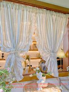 1 buah Tirai Tipis Bergaris Vertikal Biru Gaya Vintage Prancis, Tirai Jendela Gaya Wabi-Sabi Jepang untuk Ruang Tamu, Ruang Teh, Tirai Pembatas Linen dengan Tepi Renda Bergelombang, Tirai Jendela Kecil, Tirai Setengah Dekorasi Pembatas Balkon - 1PC - View 8
