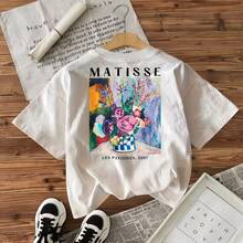 Unisex Oversized Cotton Short Sleeve Crewneck Matisse Les Pivoines 1907 Floral Art Print Casual Streetwear - White - View 2