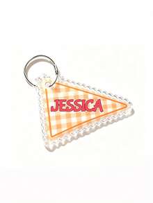Personalized Custom Text Acrylic Keychain, Wavy Edge Triangle Pendant With Plaid Pattern, Customized Name Key Ring, Suitable For Water Bottle/Bag/Backpack/Laptop, Office, Teacher Gift, Student Gift, Birthday/Christmas/Holiday Surprise - Multicolor - View 10