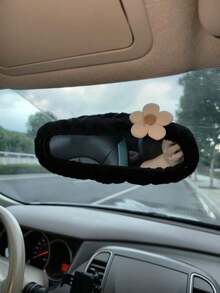 1pc Universal Plush Rearview Mirror Cover, Flower Plush Rearview Mirror Cover, Car Accessories, Car Decoration, Decorative Car, Gift, Protective Rearview Mirror Cover, Pink Car Rearview Mirror Protector, Cartoon Car Interior Decoration Accessories - Five-petaled Flower - View 6