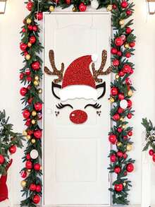 1 Set Cute Christmas Felt Door & Window Sticker Decoration Kit - Reindeer, Snowman, Santa Claus, Snowflake, Christmas Tree And "Merry Christmas" Text Design - For Holiday Home Decor, Creating Festive Atmosphere And Seasonal Celebration (Includes Adhesive Dots) - Multicolor - View 1