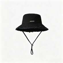 Women's Original Color Tassel Bucket Hat, Letter Embroidery Wide Brim With Chin Strap Sun Hat, Lightweight Casual Outdoor Travel Headwear - Celebrity-style Hat - View 3