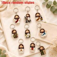 10Pcs Crochet Style Jesus Blessing Keychain (2D Flat Random Design) Cute Christian Theme Acrylic Pendant Knit Effect Faith Backpack Charm Party Gift Blessing Birthday Holiday Present - View 11