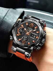 LIGE Men's Sports Fashion Dual Display Luminous Alarm Waterproof Electronic Watch - Black - View 3