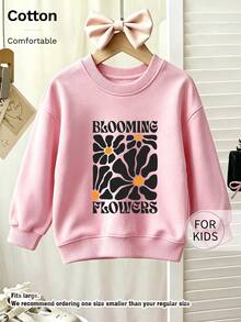 Tween Girl Crew Neck Sweatshirt, Blooming Flowers Retro Floral Letter Graphic Print Cotton Pullover For Tween Girl - Pink - View 7