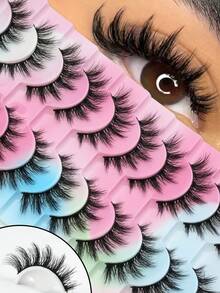 10 Pairs Exaggerated Demon Spike False Eyelashes, European And American Style Dense Voluminous Lightweight Strip Lashes, Fluffy D-Curl 3D Cartoon Anime False Eyelashes, Soft Reusable Cat Eye Lashes, Suitable For Party And Daily Wear - Black - View 1