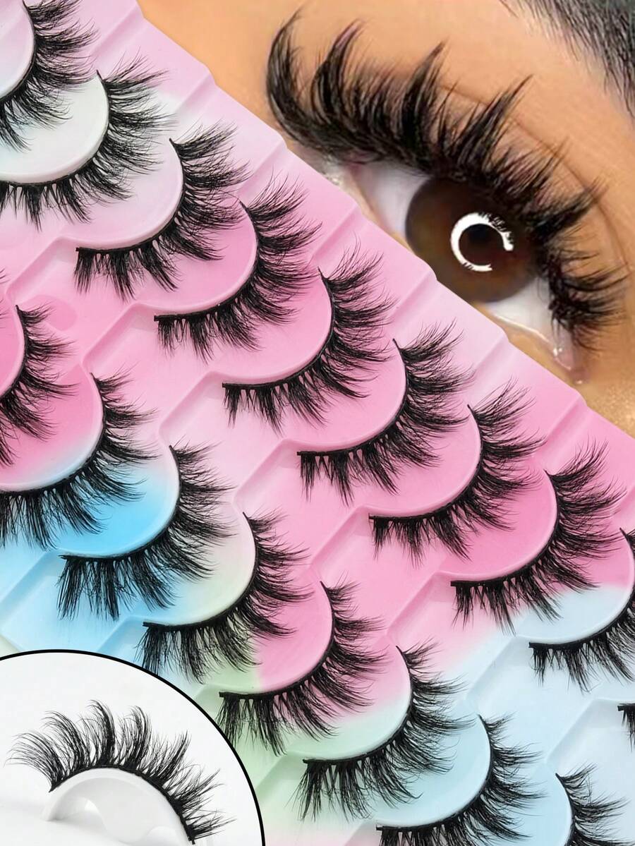 10 Pairs Exaggerated Demon Spike False Eyelashes, European And American Style Dense Voluminous Lightweight Strip Lashes, Fluffy D-Curl 3D Cartoon Anime False Eyelashes, Soft Reusable Cat Eye Lashes, Suitable For Party And Daily Wear - Black - View 1