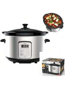 CAMRY Slow Cooker, Crock Pot, Ceramic Slow Cooker - 4.7L Capacity, Serves 8 Portions, Removable Ceramic Pot, LED Indicator - EU E Type Plug(220-240V) - View 8