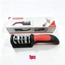 1pc 3-Stage/4-Stage Kitchen Knife Sharpener, Ceramic Blade Sharpening Tool, Boxed - Black - View 12
