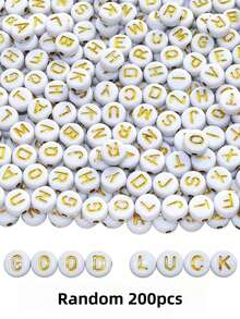 1400pcs 4*7mm Round Letter Beads, For Jewelry Making, 28 Styles Gold A-Z Acrylic Beads Set, Includes Heart Beads, Suitable For Bracelet Making - White - View 7