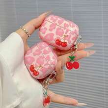 Girl High Transparency Pink Leopard Print Cherry Anti-Drop Earphone Case + Cherry Keychain Pendant Suitable For Apple Airpods4/Pro/Pro2/Pro3 Wireless Bluetooth Earphone Protective Cover - Leopard Print Cherry - View 9