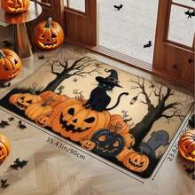 Lpc, A Cute Halloween Doormat Featuring A Black CatAnd A Pumpkin With A Wizard Hat, Designed WithContrasting Colors. It Is A Non-Slip Mat Suitable ForEntryways, Soft And Absorbent For Bathrooms - C - View 5