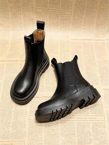 Sepatu Bot Ankle Chelsea Slim Sol Tebal untuk Wanita, Model Musim Semi/Gugur Terbaru 2026 - Hitam - View 2