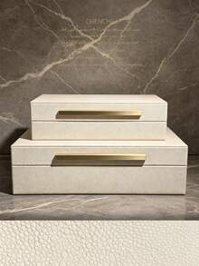 2pcs/Set Large & Small Stingray Pattern PU Leather Jewelry Box, Brushed Gold Bar Handle, Burgundy & Beige Velvet Lining, Luxury Jewelry Organizer Storage Box, Vanity Bedroom Decor Holiday Gift - OFF-white - View 10