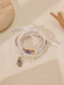 9pcs Bohemian Style Evil Eye Beaded Bracelet - Multicolor - View 1