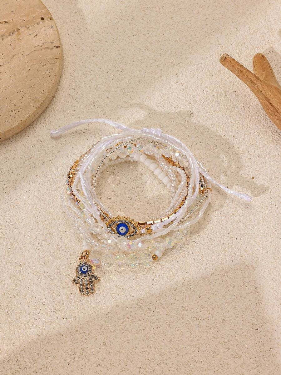 9pcs Bohemian Style Evil Eye Beaded Bracelet - Multicolor - View 1
