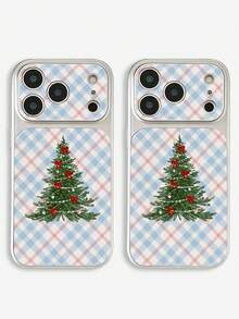 Compatible With Iphone17/17PRO/17PROMAX/17Air/16/16e/16PRO/16PROMAX/16PLUS/15/14/13/12/11/X/XS/XR Series, 1pc Fashionable Personalized Plaid Christmas Tree Pattern Full Coverage Button Classic Anti-Drop Metallic Paint Premium Texture Soft Texture PU Leather Phone Case, Suitable As Birthday Gift, Holiday Gift For Friends, Family, Couples, Yourself - Multicolor - View 1