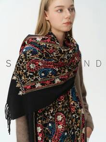 1件女款刺繡銀杏葉休閒時尚百搭秋冬日常穿搭 - 黑色 - 查看 4