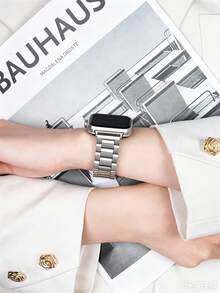 1pc Men's/Women's 3-Link Zinc Alloy Watch Band, Compatible With Redmi Watch 4/5/6, Compatible With Xiaomi Smart Band 8 Pro/9 Pro/10 Pro - Silver - View 5