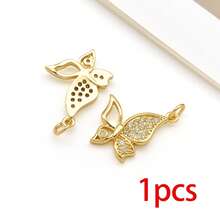 1pc 18K Golden Plated Insect Pendants Crystal Paved Dragonfly Bee Butterfly Enamel Charms For DIY Bracelet Necklace Jewelry Making Findings - Multicolor - View 13