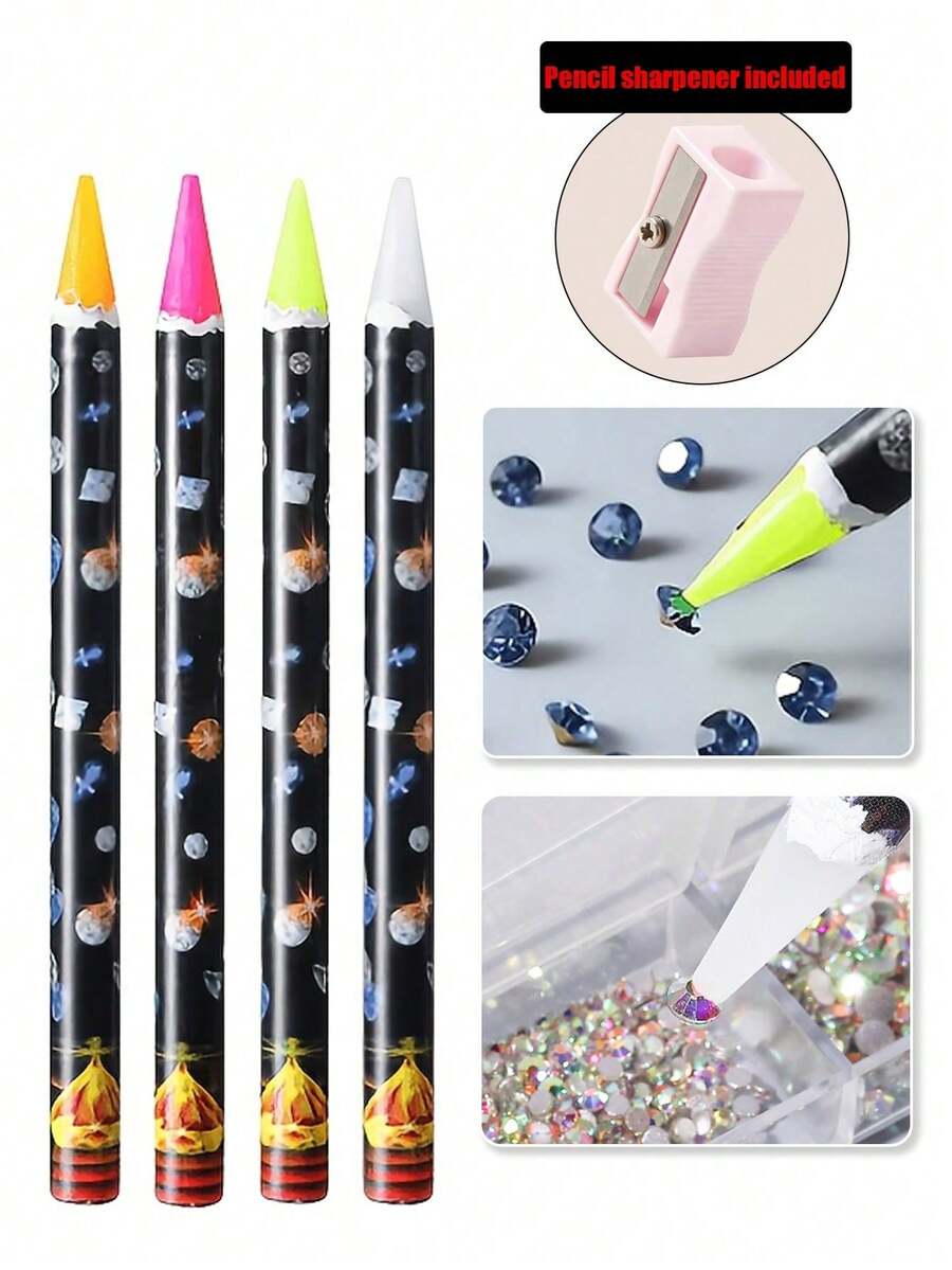 Rhinestone Wax Pencil (With Sharpener) Quick-Dry Wax Pencil For Picking And Pasting Rhinestones, Gems, Studs And Other Nail Art Decorations - A - View 1