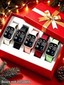 5/1pc Kids Watch Set, Fashionable Minimalist Style, LED Digital Luminous Display, Cute Rainbow Pattern, Suitable For Students, Also For Back To School, Parties And Travel, Christmas Gift, Birthday Gift, Graduation Gift For Teenage Girls And Gift For Mothers (Gift Box Not Included) - Multicolor - View 9
