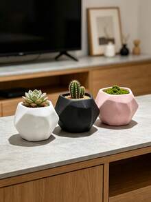 Maceta geométrica de polígono impresa en 3D para suculentas, textura mate en 3 colores negro, blanco y rosa, estilo nórdico minimalista para escritorio, adecuada para cactus, suculentas y plantas verdes pequeñas, decoración del hogar para interior y balcón, maceta de plantación, 3 colores opcionales | Compatible con suculentas, cactus y plantas verdes pequeñas - multicolor - Ver 9