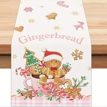1pc Gingerbread Man Christmas Table Runner, Candy Cane Seasonal Winter Holiday Table Decor, Suitable For Kitchen Home Decoration, Gingerbread Man Theme Sweet Christmas Table Decoration - A - View 1