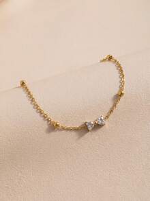 1pc Delicate Bowknot Bracelet, Fashionable & Versatile, Suitable For Women's Daily Commute, Banquet Party, Wedding, Or As A Gift (Beads Random) - Gold - View 2