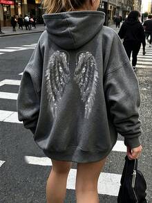 Teen-Girl Fun Print Pullover Sweatshirt, Warm And Comfortable Thermal Lined Pullover Sweatshirt For Autumn/Winter - Dark Grey - View 2