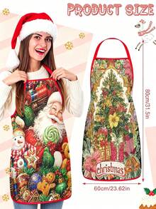 2/4pcs Christmas Apron With Christmas Tree And Santa Claus Pattern. Suitable For Kitchen Cooking, Festivals And Parties. It's Also A Great New Year Gift To Give To Friends. - Multicolor - View 3