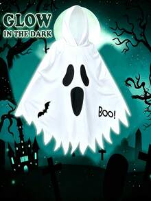 Halloween Ghost Cape Cloak Glow-In-The-Dark Ghost Face Costume Cosplay White - Multicolor - View 7