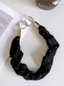 Ruffled Shiny Rhinestone Fabric Phone Wrist Strap, Crinkled Textile Short Hand Lanyard With Metal Key Ring, Multi‑Color Sweet Aesthetic Anti‑Lost Phone Charm Wristlet Accessory For Smartphone Case - Multicolor - View 14