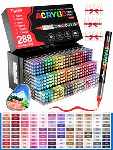 Flysea Brand Acrylic Paint Markers 288/240/168/120/72/60/48/36/24 Colors, Colorful Writing Markers For Painting, Graffiti, Journaling, Marking, Smooth Ink Flow, Comprehensive Color Classification, Stackable Colors, Strong Coverage, Felt Tip Pen Stationery Set, Suitable For Canvas, Rock Painting, Wood, Stone, Glass, Ceramic, Fabric Painting, DIY Crafts, Back To School Supplies, Perfect For Artists - Multicolor - View 4