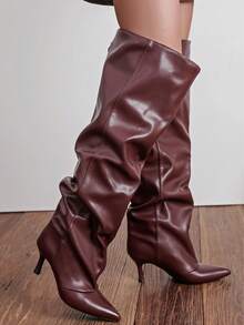 wellspring Women's Fashionable Pointed-Toe Over-The-Knee Boots With A Pleated Design, Exuding Charm And Sexiness,Suitable For Parties, Weddings,Formal Occasions. - 232 Burgundy - View 1