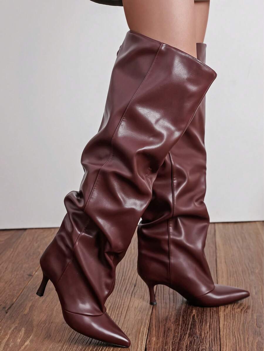 wellspring Women's Fashionable Pointed-Toe Over-The-Knee Boots With A Pleated Design, Exuding Charm And Sexiness,Suitable For Parties, Weddings,Formal Occasions. - 232 Burgundy - View 1